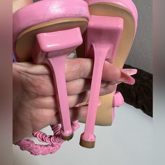 🌸SHEIN pink purple chain open toe elastic strappy high heel mule shoe size 8 - Picture 7 of 15